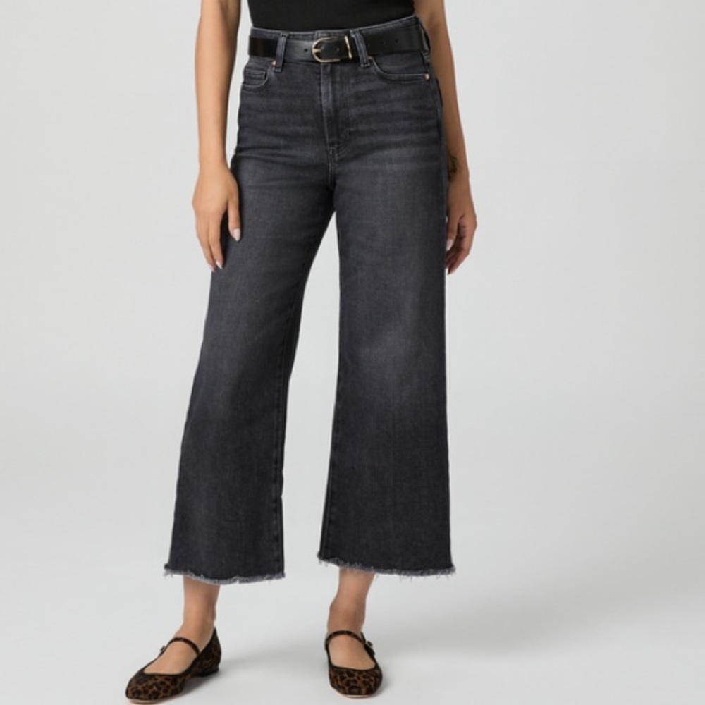 PAIGE Anessa Wide Leg Jeans in Viper Black Distressed